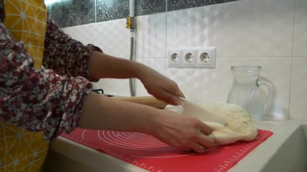 Young Female Housewife Cooking Kitchen Woman Making Buns Pies Slow — Vídeos de Stock