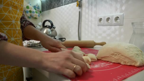 Young Female Housewife Cooking Kitchen Woman Making Buns Pies Slow — Stok video