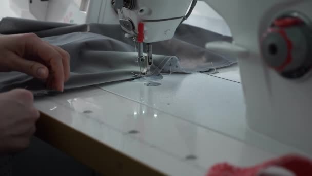 Woman Sew Working Electric Sewing Machine Female Seamstress Work Home — Vídeo de Stock