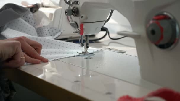 Woman Sew Working Electric Sewing Machine Female Seamstress Work Home — Wideo stockowe