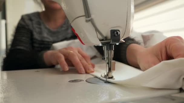 Woman Sew Working Electric Sewing Machine Female Seamstress Work Home — Video Stock
