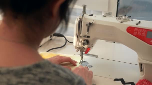 Woman Sew Working Electric Sewing Machine Female Seamstress Work Home — Wideo stockowe