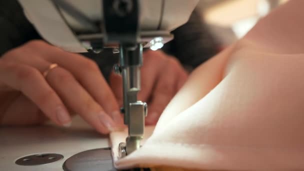 Woman Sew Working Electric Sewing Machine Female Seamstress Work Home — Stok video