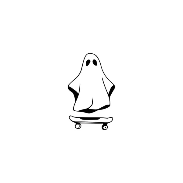Skater Ghost. Croquis dessiné à la main. Fantôme d'Halloween gribouille. Vecteur — Image vectorielle