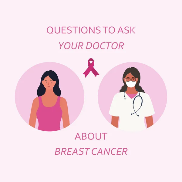 Ευαισθητοποίηση καρκίνου του μαστού. Ρώτα ένα γιατρό. Γιατρός καρκίνου Brest και ασθενής. Διάνυσμα — Διανυσματικό Αρχείο