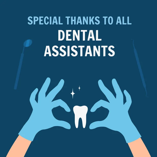 Gracias a los asistentes dentales. Tarjeta de felicitación para asistentes dentales. Vector — Archivo Imágenes Vectoriales