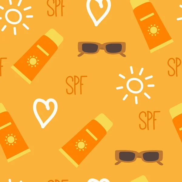 Spf Sunscreen Seamless Pattern Sun Skin Protection Vector Illustration — стоковый вектор