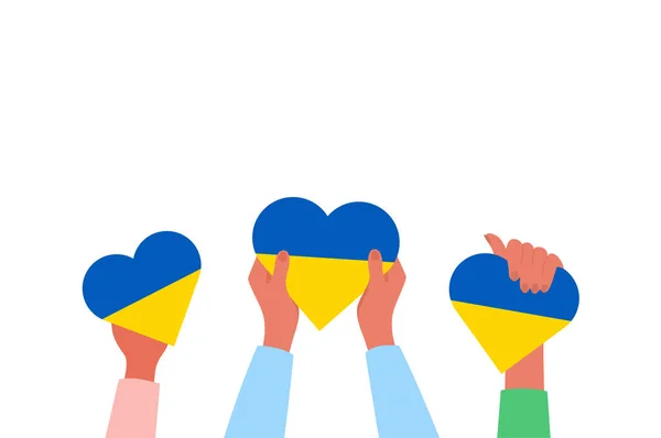 Hands Holding Blue Yellow Hearts Support Ukraine Concept Isolated White — стоковий вектор