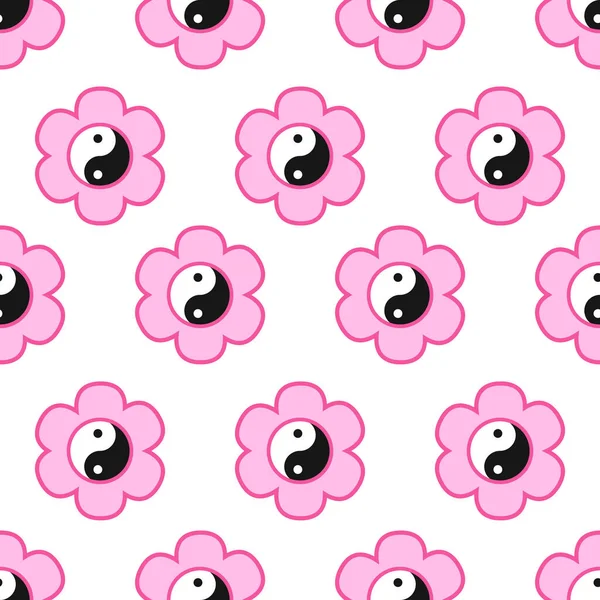 Yin Yang Pink Seamless Pattern Y2K Style Vector Illustration — Image vectorielle