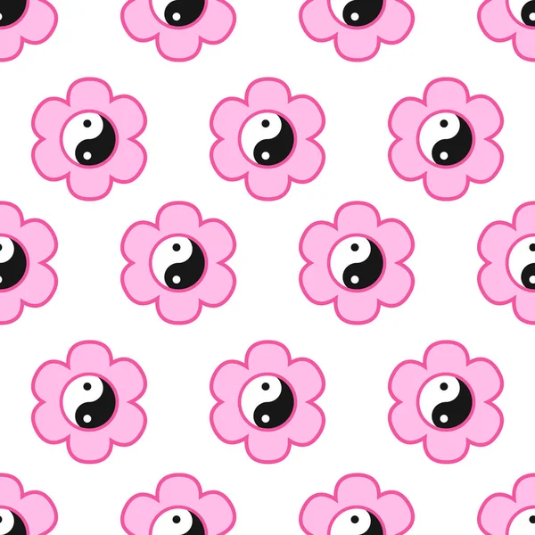 Yin yang pink seamless pattern. Y2k style. Vector illustration