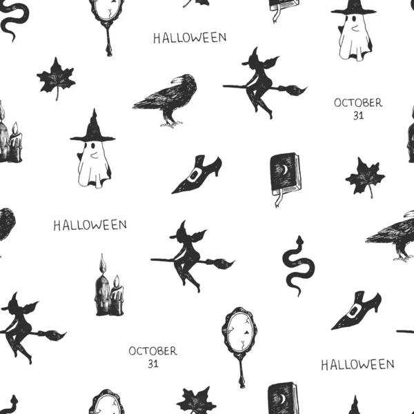 Halloween Esquisse Art Dessiné Main Modèle Sans Couture Illustration Vectorielle — Image vectorielle