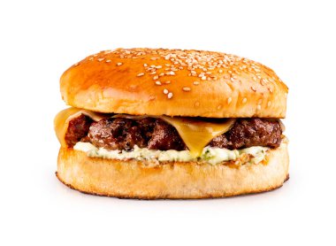 Mayonezli basit bir peynirli burger.