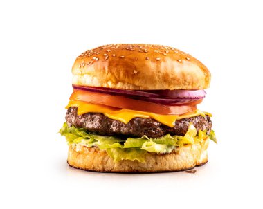 Klasik peynirli burger, soğan, domates, marul...