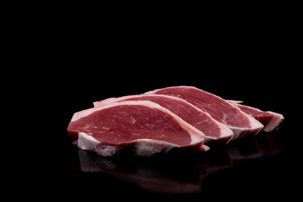 Raw Picanha Slices Angle View Black Background — Stock Photo, Image