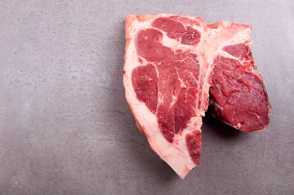 Raw Meat Cut Fat Bone Steak Butcher Shop Stone — Stock Photo, Image