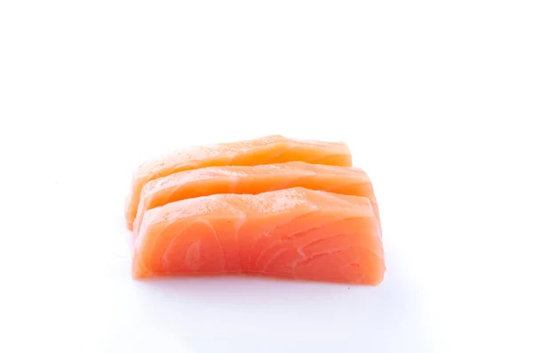 Τρία Κομμάτια Ακατέργαστου Σολομού Sashimi Sushi Τροφίμων Πλευρά Closeup Φέτες — Φωτογραφία Αρχείου