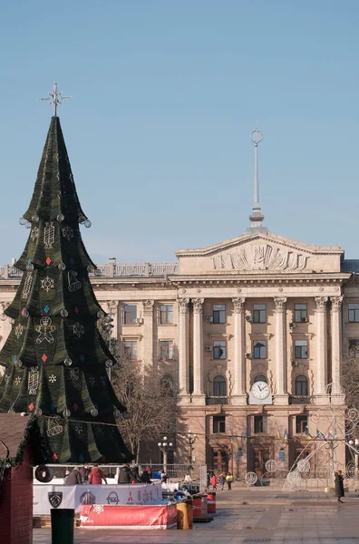 Mykolayiv Ukraine 2022 Zentraler Platz Während Der Weihnachtszeit Der Ukrainischen — Stockfoto