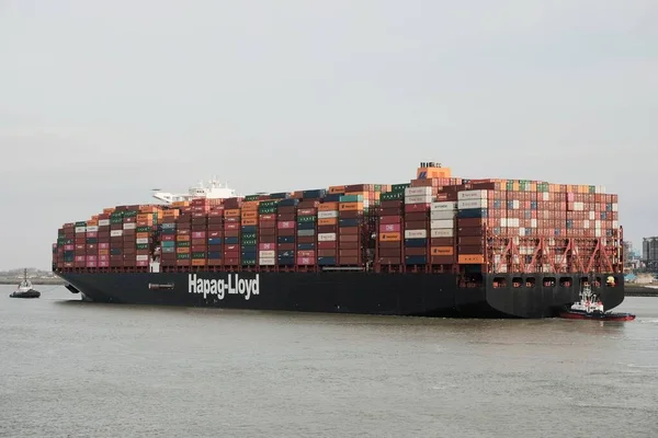 Port Rotterdam Netherlands 2021 Very Large Container Ship Leaving Port — ストック写真