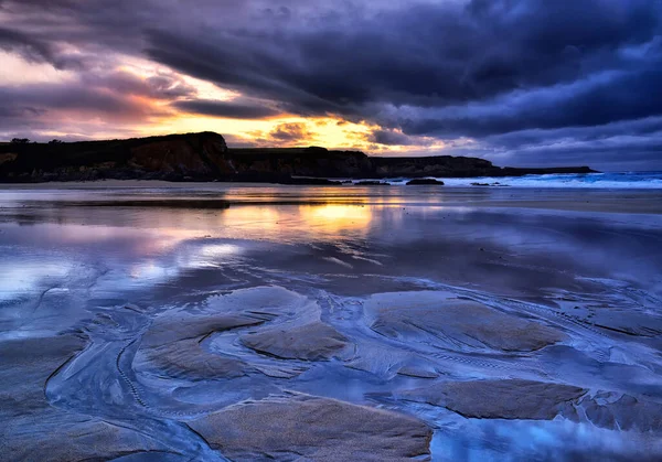 Spectacular Scenery Wet Beach Calm Sea Sundown Sky Evening — Stock Photo, Image