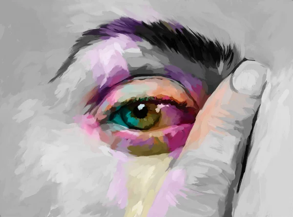 Creative Painted Illustration Frustrated Female Covering Eye While Being Melancholic — Stock Photo, Image