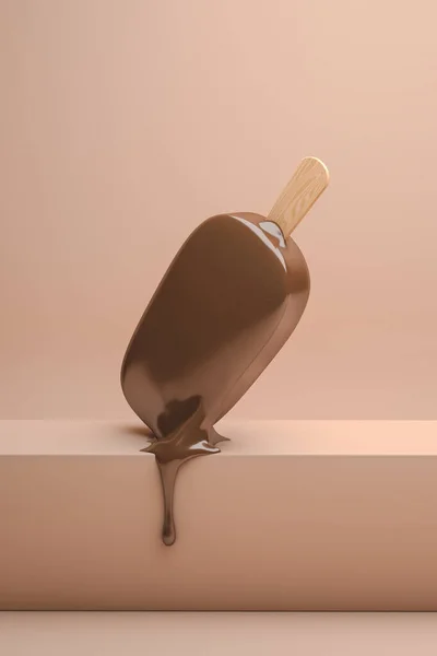Vista Laterale Gelato Cioccolato Che Scioglie Dal Calore — Foto Stock