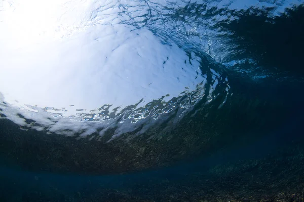Vista Subaquática Fundo Rochoso Mar Com Água Azul Durante Dia — Fotografia de Stock