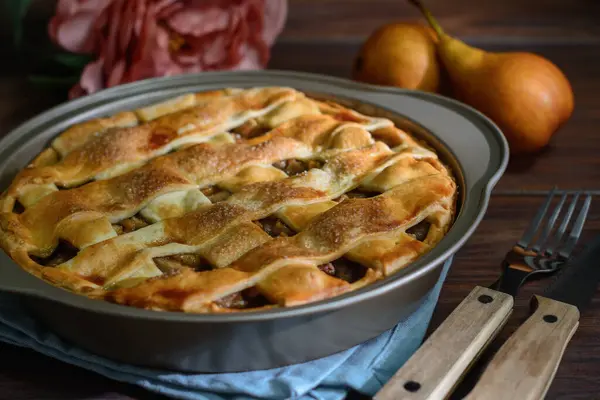 Pear Pie Lattice Pastry Top — Stock Photo, Image