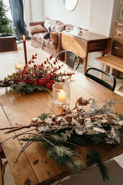 Haut Bouquet Noël Festif Avec Des Branches Coton Sapin Des — Photo