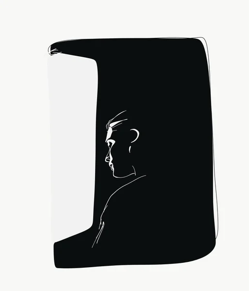 黒と白のベクトルイラストのシルエットの可愛い女性が窓の近くに立っており 思慮深く離れて見て — ストック写真