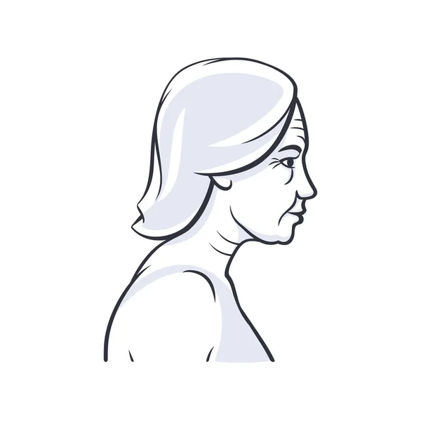 Womans Profile Elderly Image Skin Aging Vector Illustration Isolated White — Vettoriale Stock
