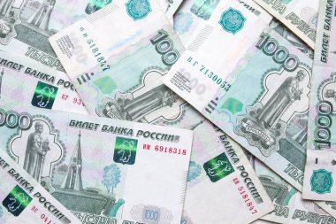 Rus rublesi. Rus para birimi doku biçiminde yakın çekim.