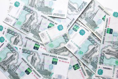 Rus rublesi. Rus para birimi doku biçiminde yakın çekim.