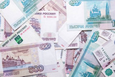 Rus rublesi. Rus para birimi doku biçiminde yakın çekim.