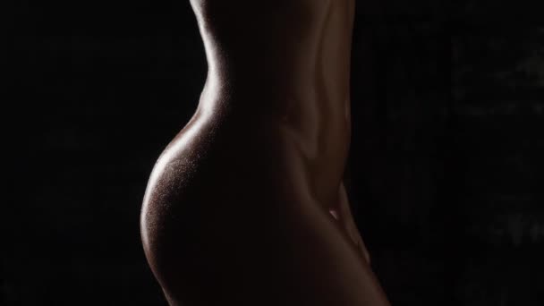 Koyu Bir Arka Planda Temiz Tenli Güzel Bir Kadın Vücudu — Stok video