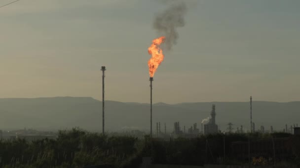 Спалювання Факела Хімічній Станції Викиди Шкідливих Речовин Атмосферу — стокове відео