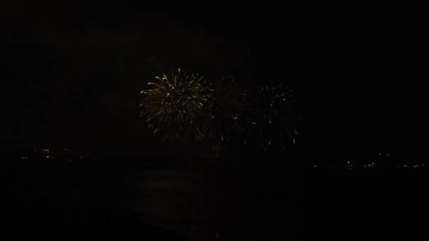 Нічний Святковий Феєрверк Темному Небі — стокове відео