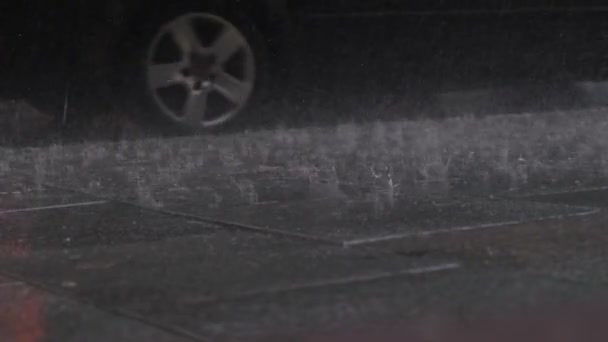 Movement Car Rain City Close Raindrops Fall Pavement — Video