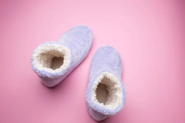 Soft Blue Homemade Ugg Boots Pink Background — Stock Photo, Image