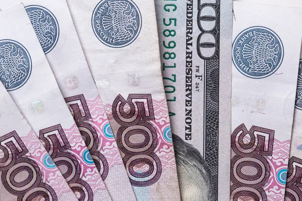 Rubel Rysk Valuta Och Dollar Närbild Växelkurs Dollar Till Rubel — Stockfoto