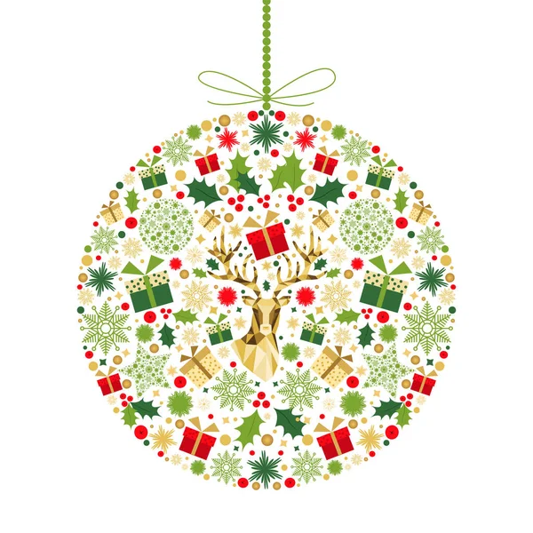 Boule Noël Colorée Décoration Dorée Rouge Verte Blanche Bonne Année — Image vectorielle