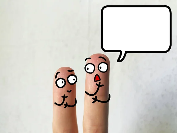 Dois Dedos São Decorados Como Duas Pessoas Deles Faz Perguntas — Fotografia de Stock