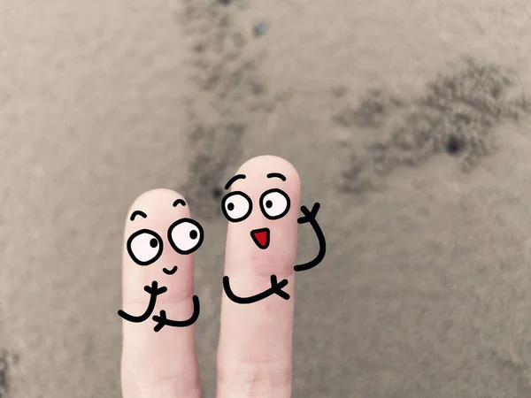 Dois Dedos São Decorados Como Duas Pessoas Deles Está Perguntando — Fotografia de Stock