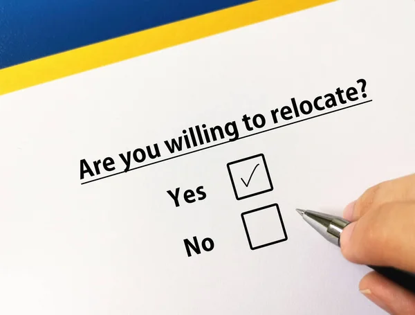 One Person Answering Question Job Person Thinks Willing Relocate — 图库照片