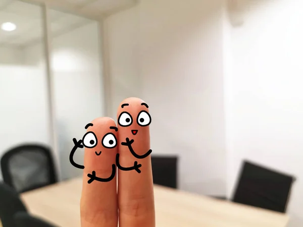 Two Fingers Decorated Two Person Work Place Discussing Cybersecurity — Stock Photo, Image