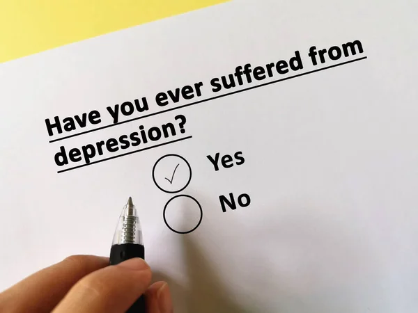 One person is answering question about health. The person has ever suffered from depression.