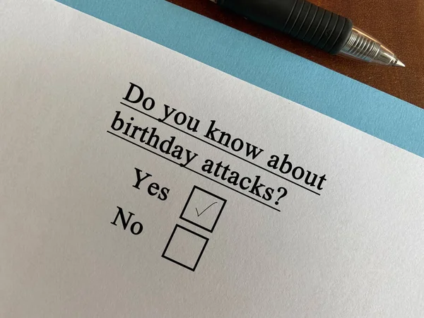 One Person Answering Question Cyber Attack Knows Birthday Attacks — Foto de Stock