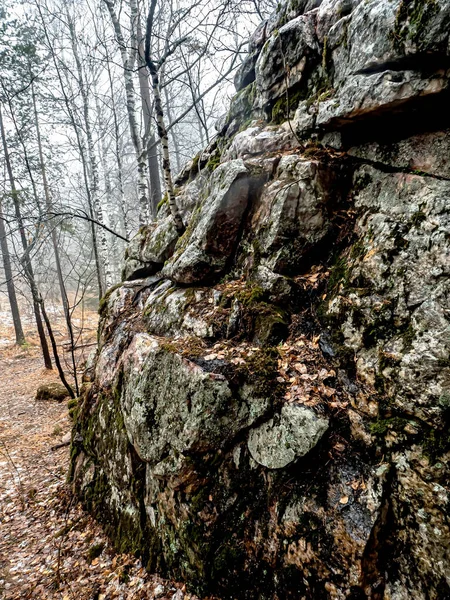 Dağlardaki Kaya Çatlaklarında Ağaçlar Yetişir Taganay Ulusal Doğal Parkı Zlatoust — Stok fotoğraf