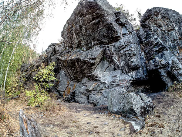 Caves Basalt Rocks Banks Miass River Village Balandino Southern Urals — Stock Photo, Image