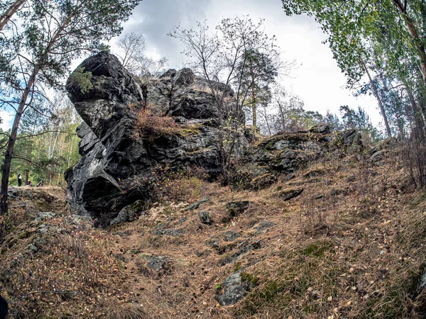 Basalt Rocks Banks Miass River Village Balandino Small Caves Rocks — Stock Photo, Image