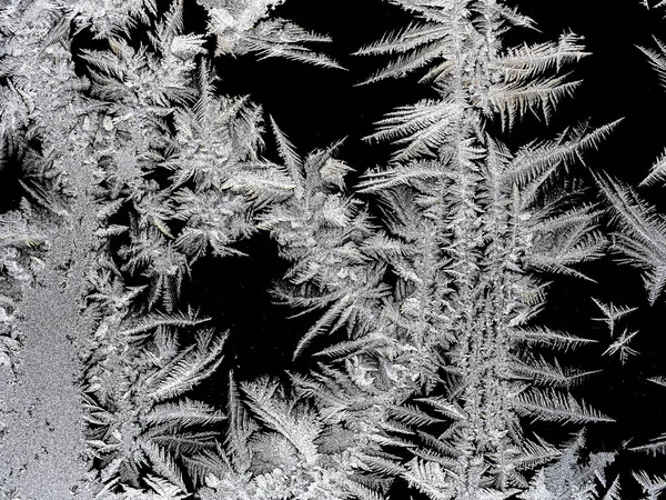 Fantásticos Belos Padrões Gelados Vidro Janela — Fotografia de Stock